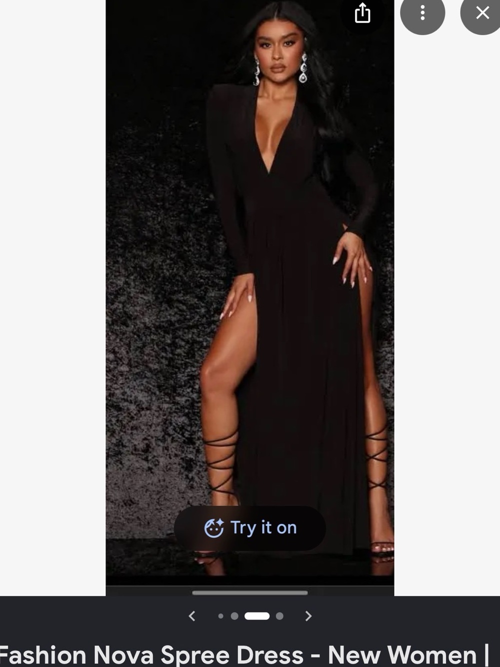 Fashion Nova Black Long-Sleeve Plunge Maxi Dress with High Slits